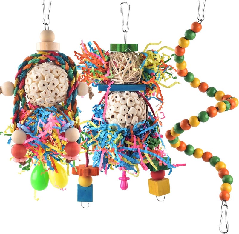 Bissap Conure Toys, 3 PCS Parrot Foraging Shredder Hanging Toys Sola Balls with Sand Hammer Perch Swing Climbing for Small Parrots Parakeets Conures Cockatiels Love Birds Cage Toy - Image 1
